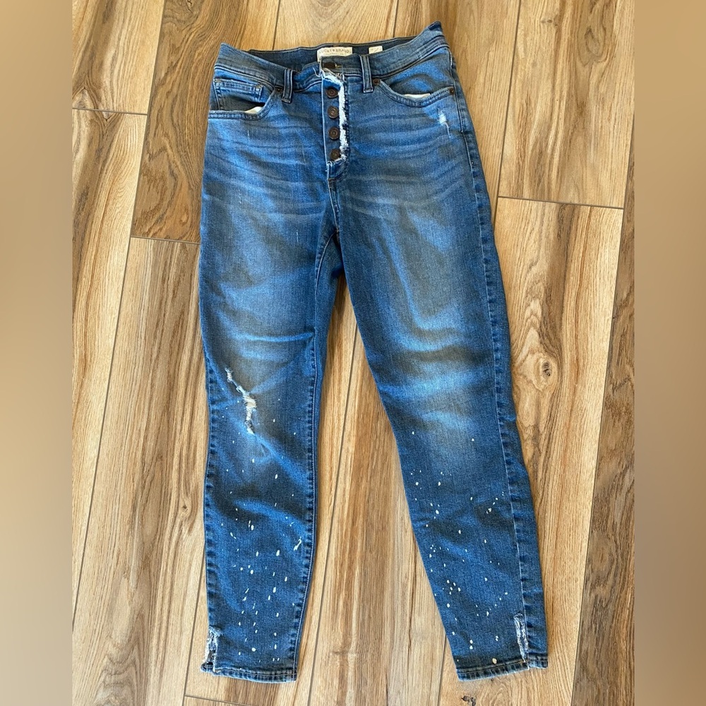 Blue Skinny Jeans with Distressed Fading - Picture 3 of 7